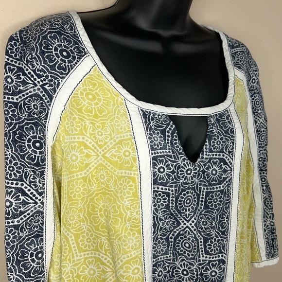 SMALL ANTHROPOLOGIE LILKA TUNIC TOP BOHO GEOMETRIC PRINT KEYHOLE NECKLINE - Picture 2 of 11